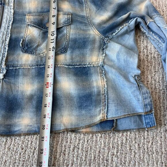 Free People We The Free Leon Plaid Flannel Denim Pullover - Picture 5 of 15